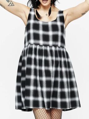 Disturbia Womn 6 Grunge Gothic Babydoll Mini Singles Plaid Pinafore Skater Dress